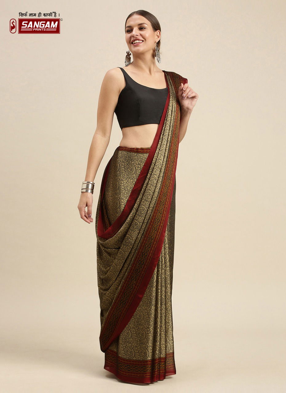 Sangam Peacock Regular Wear Crepe Silk Printed Saree Collection